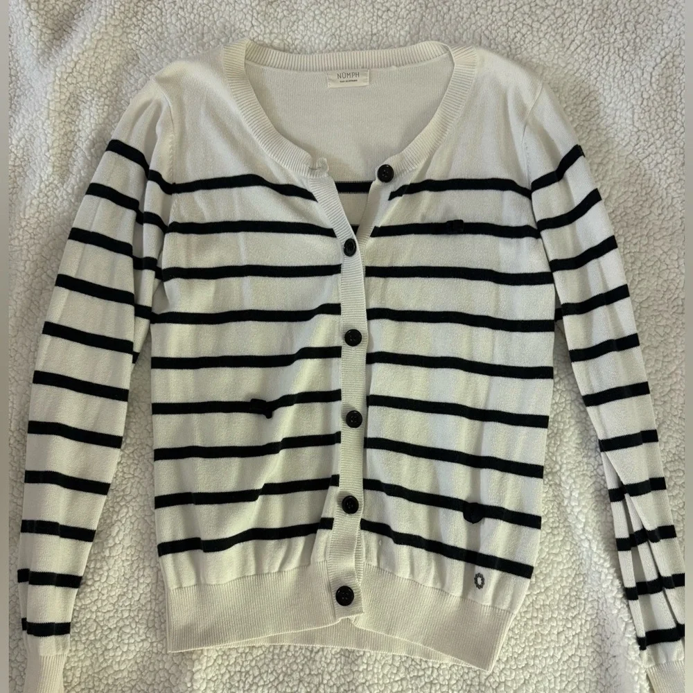 Anthropologie Numph white/black cardigan - Picture 3 of 8